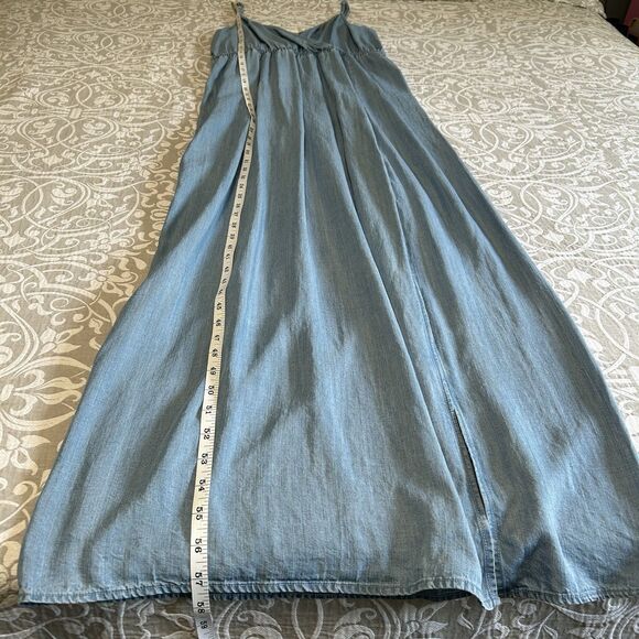 Lovestitch Sundress Women L Blue Chambray Maxi Straps Slit Preppy Boho Beach - Picture 7 of 12